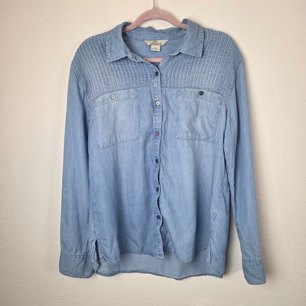 1990's-Bob Timberlake Women Blue Vintage Denim Long Sleeve Pleated Shirt Medium